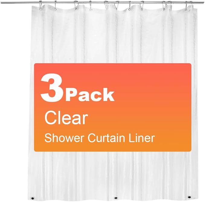 3 Pack PEVA Plastic Shower Curtain Liner Premium Light Weight 72" x 72" Clear Bathroom Shower Showroom Curtain Liner with Rustproof Metal Gromments and Weighted Magnet