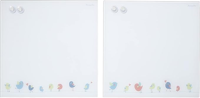 ECR4Kids MessageStor Magnetic Dry-Erase Glass Board with Magnets, 17.5in x 17.5in, Wall-Mounted Whiteboard, Birds, 2-Pack