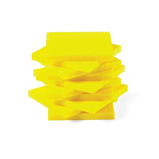 hand2mind Yellow Plastic Base Ten Blocks Flats Set, Place Value Blocks, Counting Cubes for Kids Math, Base Ten Blocks Classroom Set, Math Blocks Kindergarten, Base 10 Math Manipulatives (Set of 10)