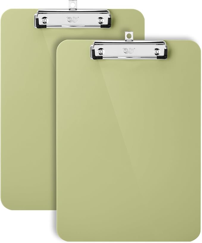 Mr. Pen- Plastic Clipboard, 12.5" x 9", 2 Pack, Faded Olive Green Clipboard Plastic, Low-Profile Metal Clip with Retractable Hanging Hole
