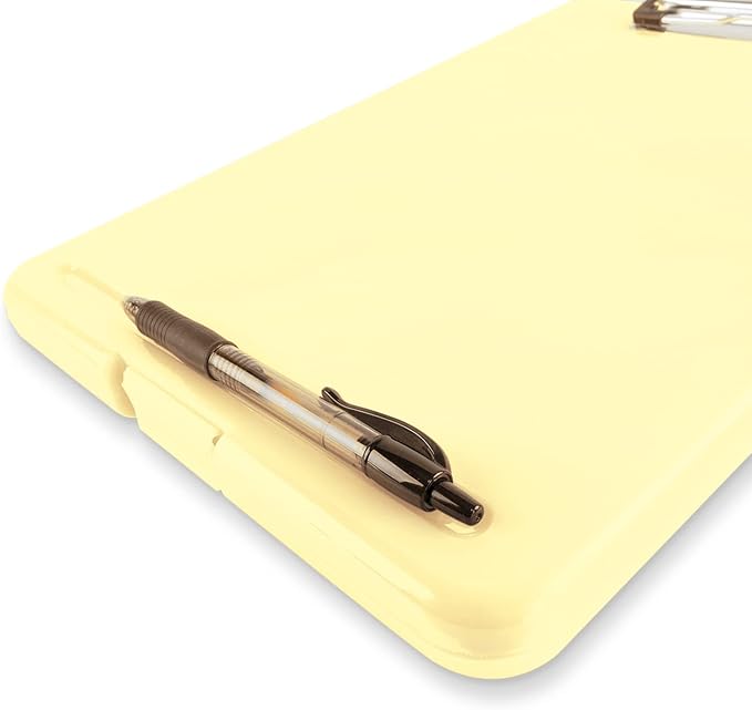 Clipboard with Storage Slim Folding for Nursing, Teachers, Coaches & Office, Plastic Heavy Duty with Pen Holder (9.5” x 13.5”) (Yellow)