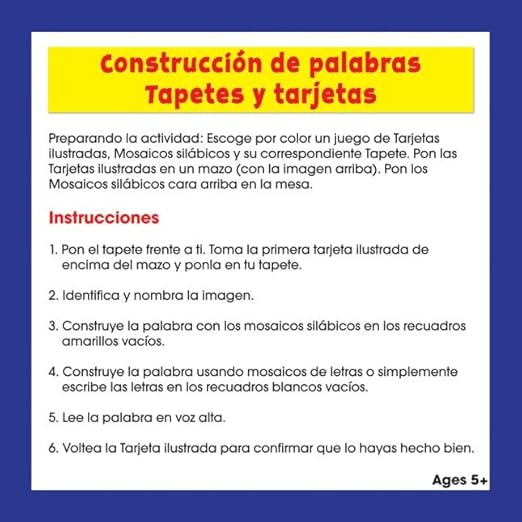 Really Good Stuff Construcción de palabras Tapetes y tarjetas (Spanish Word Building Mats and Cards) - 1 Multi-Item kit