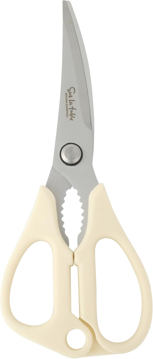 Sur La Table Kitchen Essential Kitchen Scissors with Stainless Steel Blades, All-Purpose Shears with Comfortable White Handles for Food Prep, Cutting & Everyday Use