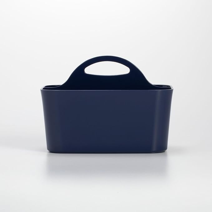 mDesign Plastic Portable Craft Storage Organizer Caddy Tote, Divided Basket Bin w/Handle - Craft, Sewing, Art Supplies - Holds Brushes, Colored Pencils - Lumiere Collection - Navy