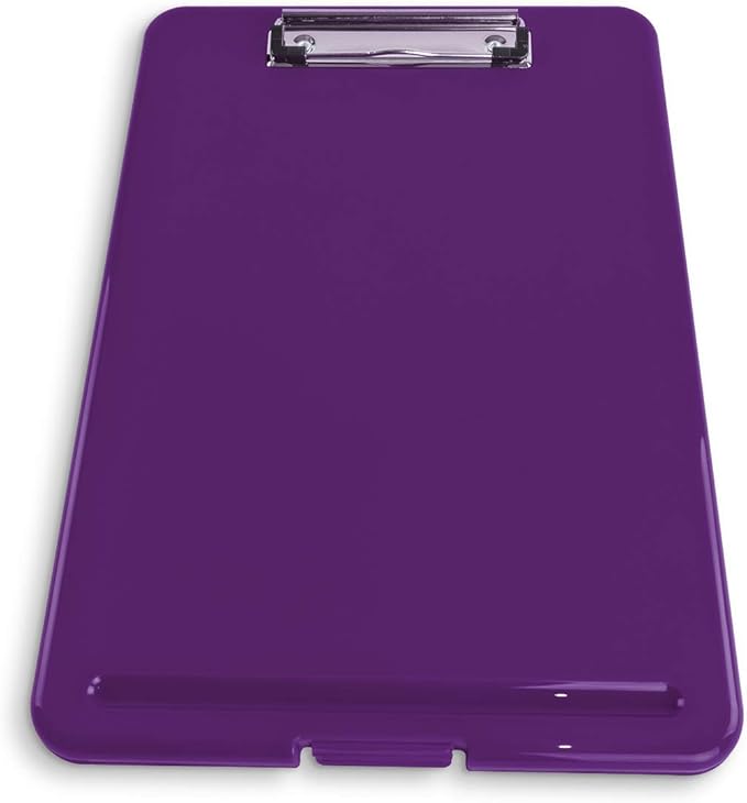 Clipboard with Storage Slim Folding for Nursing, Teachers, Coaches & Office, Plastic Heavy Duty with Pen Holder (9.5” x 13.5”) (Purple)