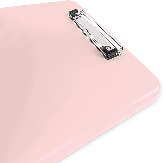Clipboard with Storage Slim Folding for Nursing, Teachers, Coaches & Office, Plastic Heavy Duty with Pen Holder (9.5” x 13.5”) (Light Pink)