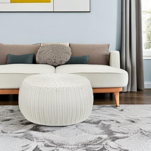 Resin Wicker Storage Stool or Side Table, White