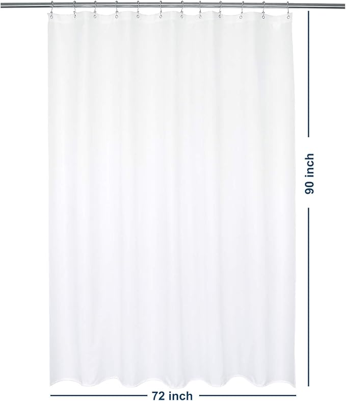 Barossa Design Waterproof Fabric Shower Curtain or Liner Microfiber 72" W x 90" H - Extra Long, Hotel Quality, Machine Washable, White Shower Liner for Bath Tub, 72x90 Inches