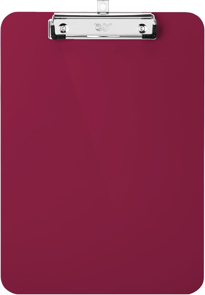 Mr. Pen- Plastic Clipboard, 12.5” x 9”, Dark Red Clipboard Plastic, Low-Profile Metal Clip with Retractable Hanging Hole
