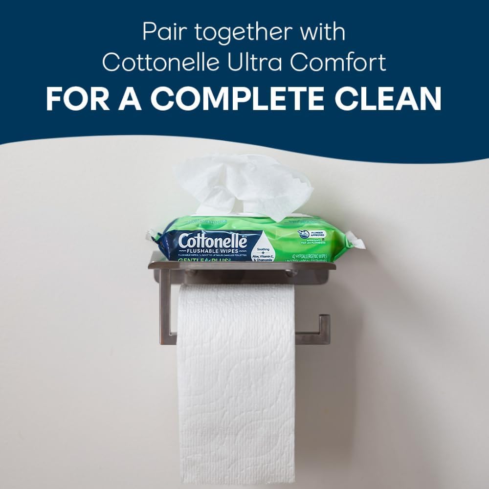 Cottonelle GentlePlus Flushable Wet Wipes with Aloe & Vitamin E, 4 Flip-Top Packs, 42 Wipes Per Pack (168 Total Wipes), Packaging May Vary
