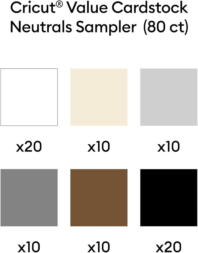 Cricut Value Cardstock Paper, Neutrals Sampler - 80 sheets (8.5" x 11") - Compatible with Joy Xtra, Explore, & Maker Machines - Letter Size