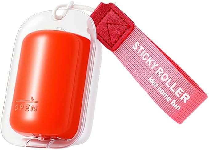 Travel Portable Lint Roller with Hand Strap, Reusable Mini Extra Sticky Pet Hair Remover for Dog Cat Fur, for Clothes Bag Dust Fuzz (Red)