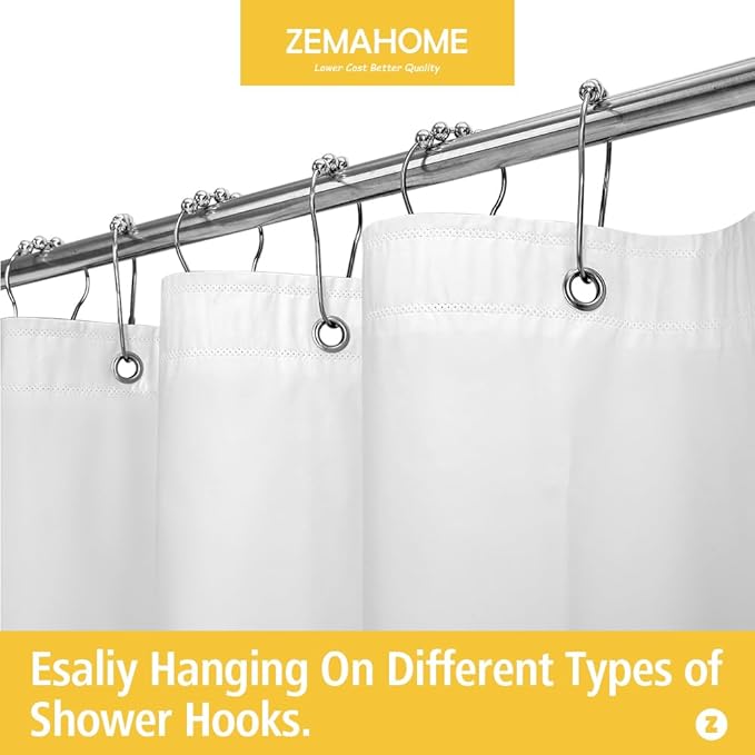 White Plastic Shower Curtain Liner, 72x72 Inch Thin Lightweight Plastic Bathroom Shower Showroom Inner Curtain with Rustproof Metal Grommet Holes and Weighted Magnets