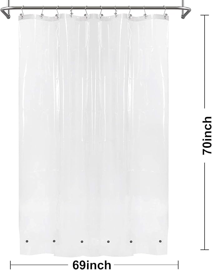 Barossa Design Plastic Shower Curtain Liner 69" x 70" with 6 Magnets - Waterproof PEVA Shower Liner for Standard Size Bathroom, PVC Free, Metal Grommets - Clear, 69X70