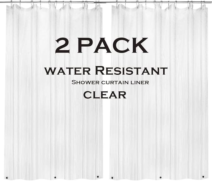 2 Pack PEVA Plastic Shower Curtain Liner Premium Light Weight 72" x 72" Clear Bathroom Shower Showroom Curtain Liner with Rustproof Metal Gromments and Weighted Magnet