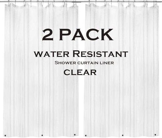 2 Pack PEVA Plastic Shower Curtain Liner Premium Light Weight 72" x 72" Clear Bathroom Shower Showroom Curtain Liner with Rustproof Metal Gromments and Weighted Magnet