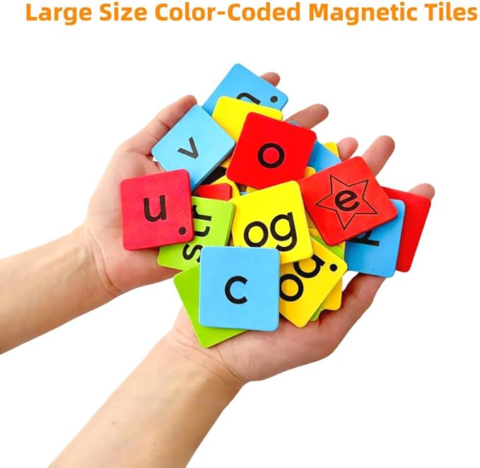 Large Size Phonics Word Building Magnetic Tiles Set, 239 Pieces Color-Coded Magnet Tiles with 2 Magnetic Spelling Boards, Phonics Manipulatives Classroom Must Have Magnetic Letter Tiles Phonics Kit