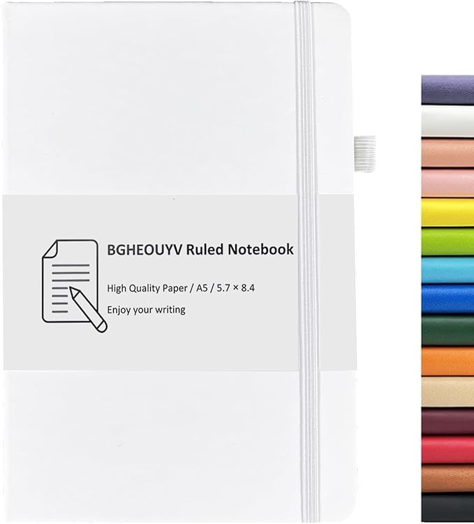 Notebook Journal, College Ruled Notebook Lined A5 160 Pages,Hard Cover Journals for Writing, Notebooks for Work Office School Women Men,5.7 inches x 8.4 inches(White)