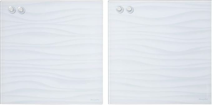 ECR4KIDS MessageStor Magnetic Dry-Erase Glass Board with Magnets, 17.5in x 17.5in, Wall-Mounted Whiteboard, White Waves, 2-Pack