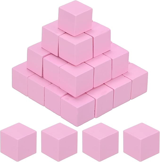 50-Pack DIY Wooden Cube, 0.6 Inch(1.5 Cm) Colored Natural Wood Blocks for Crafts Making Puzzle Games/Wedding/Home Decor/Dice/Building, Square Blank Block [Pink]