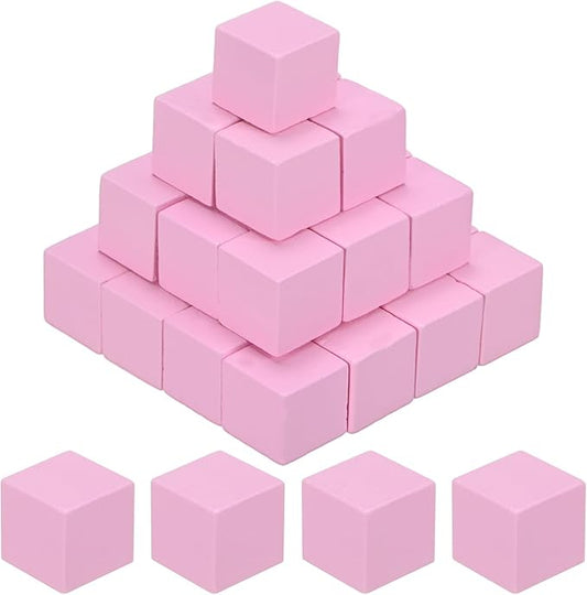 50-Pack DIY Wooden Cube, 0.6 Inch(1.5 Cm) Colored Natural Wood Blocks for Crafts Making Puzzle Games/Wedding/Home Decor/Dice/Building, Square Blank Block [Pink]