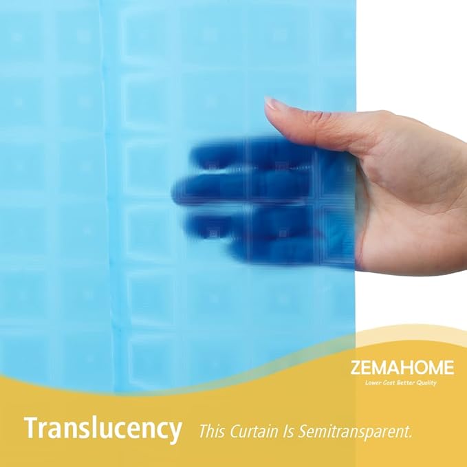 ZEMAHOMEEVA 3D Blue Geometric Plastic Shower Curtain Liner - Premium Light Weight 72" x 72" Blue Bathroom Shower Showroom Curtain Liner with Rustproof Metal Gromments and Weighted Magnet
