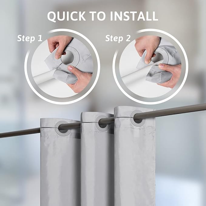 Furlinic Extra Long No Hook Shower Curtain 96 Length,Soft Fabric Bathroom Curtains,Waterproof & Machine Washable,10 Built-in Plastic Grommets,Light Gray,78x96 Inch