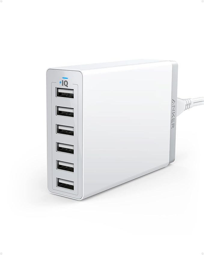 Anker Desktop Charger, 60W 6 Port USB Multiple Charging Hub, PowerPort 6 Multiple USB Charger, Campatible with iPhone, iPad, MacBook, Galaxy, LG, HTC, and More