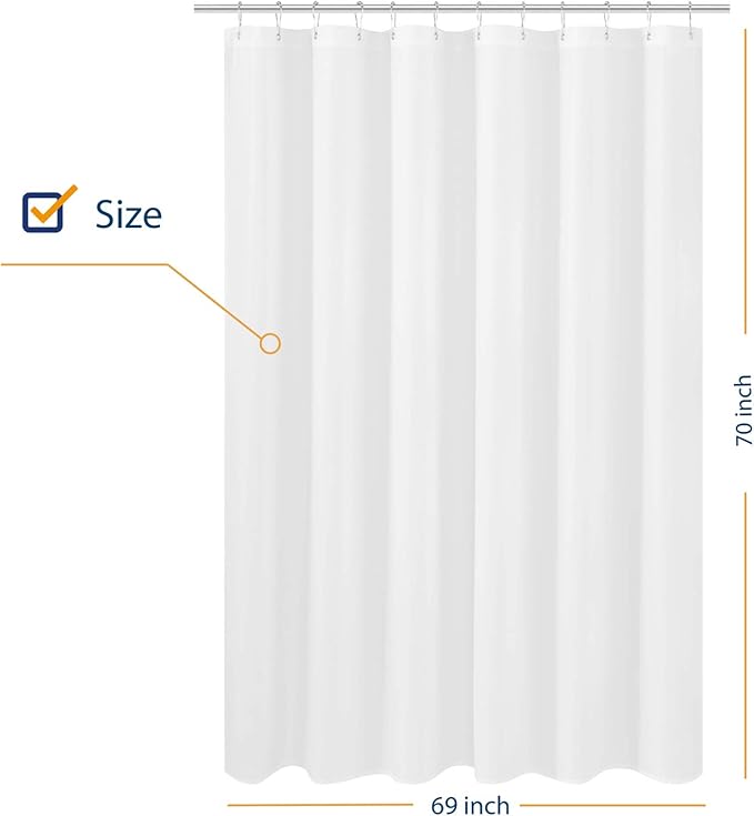 N&Y HOME Fabric Shower Curtain Liner 69 x 70 inches, Hotel Quality, Washable, Water Resistant White Spa Bathroom Curtains with Grommets, 69x70