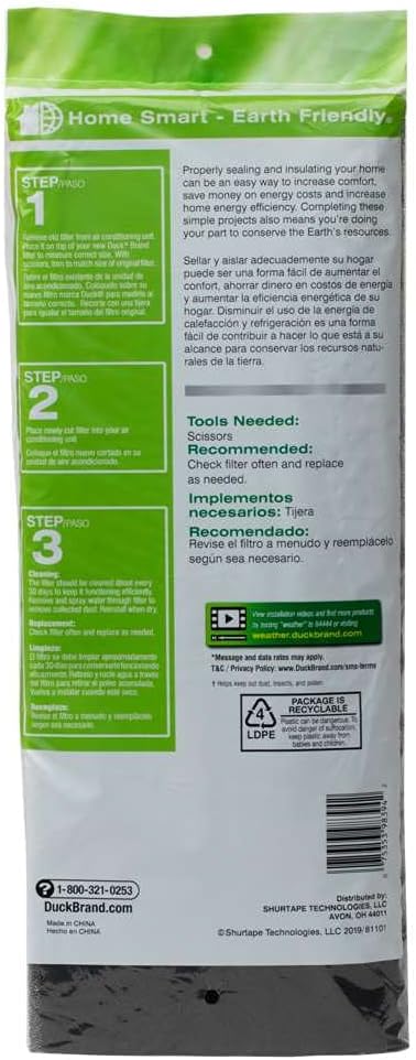 Duck Brand 1285234 Replacement Air Conditioner Foam Filter, 24-Inch x 15-Inch x 1/4-Inch, 1-Pack by Duck