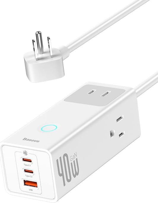 Baseus Power Strip Surge Protector 1200J - PD40W USB C Charger Extension Cord with 3 AC Outlets & 3 USB Port Fast Charging Charging Station for Office Dorm Room Home