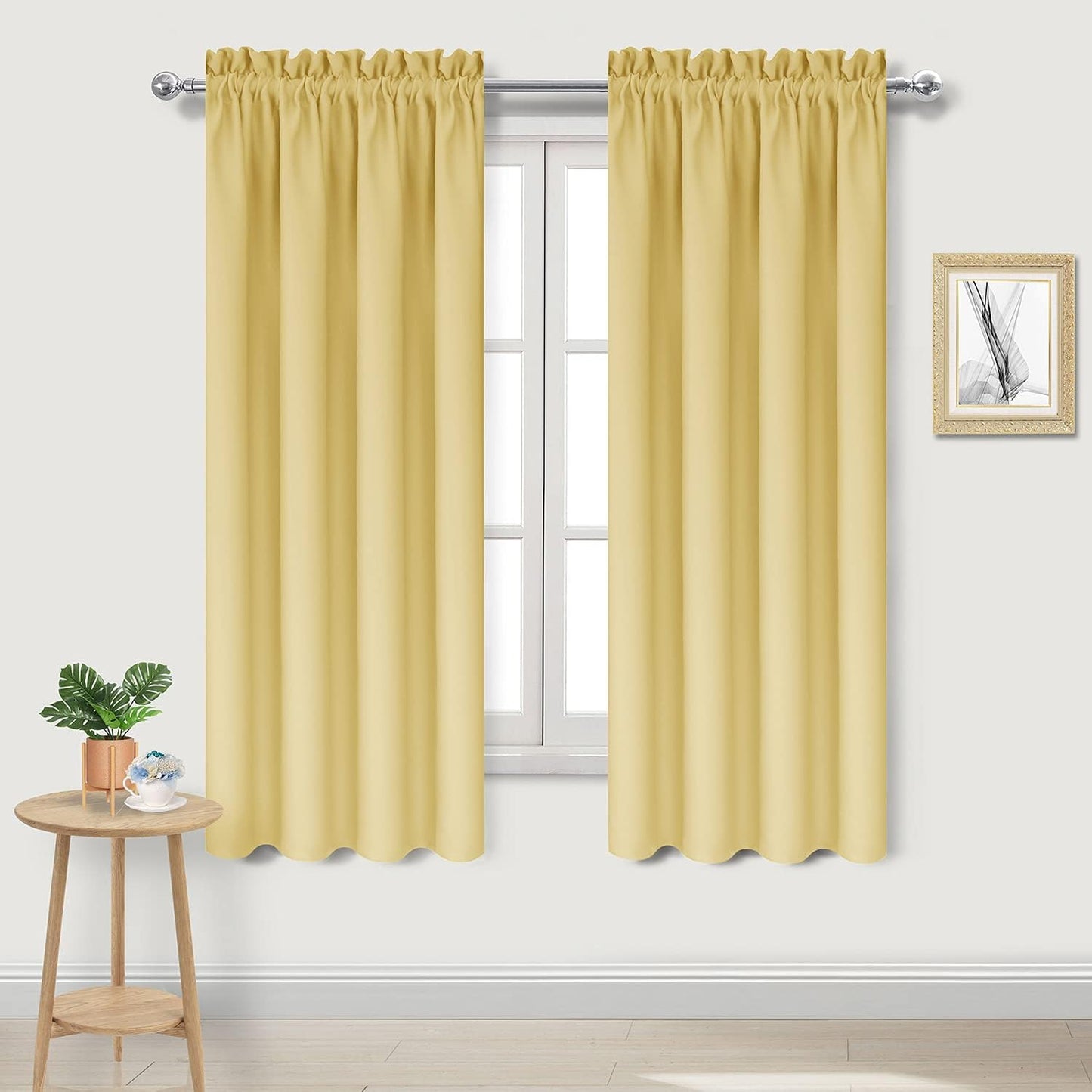 DWCN Blackout Curtains for Bedroom – Rod Pocket Thermal Insulated Noise Reducing Noise Reducing Drapes for Living Room, W 42 x L 63 Inch, 2 Panels, Light Yellow