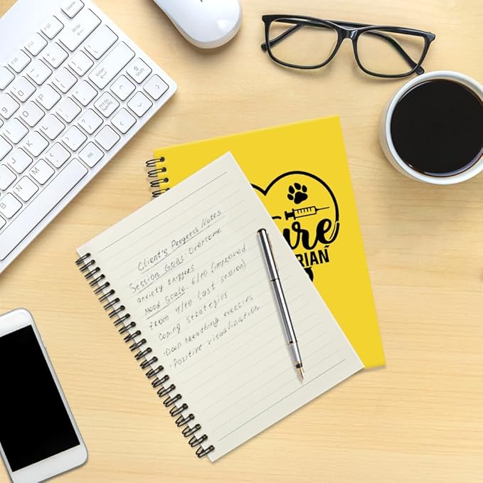 Future Veterinarian Yellow Spiral Horizontal Lines Notebook, Funny Paw Silhouettes Journal Gifts for Future Veterinary Nurse Vet Assistant Animal Lover, Grad Gifts for Veterinary Tech Student