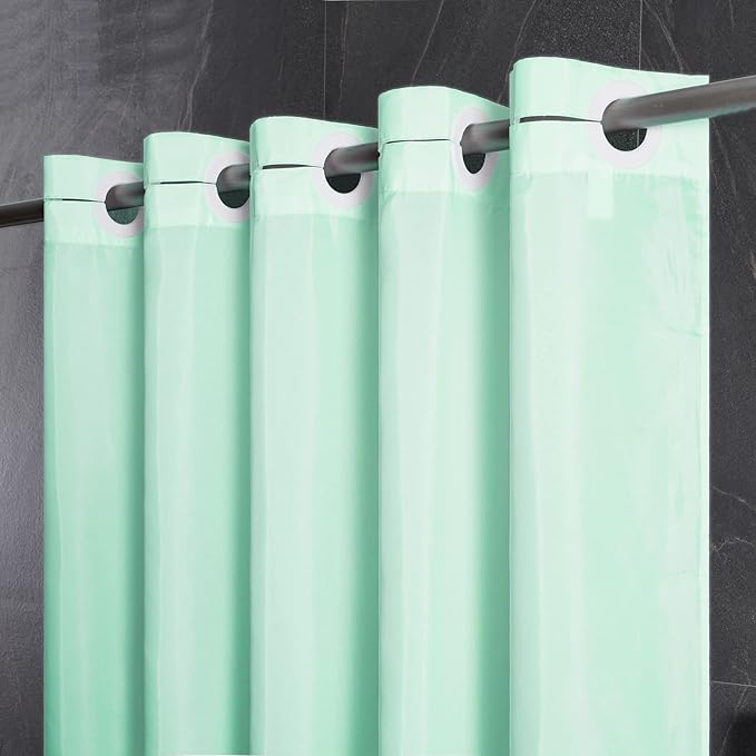 Mint Green No Hook Shower Curtain,Polyester Fabric Bathroom Curtains with 10 Split Grommets,Machine Washable & Waterproof,Hotel Grade,Standard Size 72x72 Inch