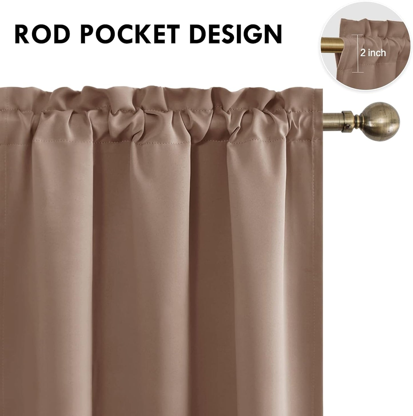 DWCN Blackout Curtains Room Darkening Thermal Insulated Bedroom Curtains Window Curtain Panels, 42 x 63 inches Long, Set of 2 Khaki Rod Pocket Drapes