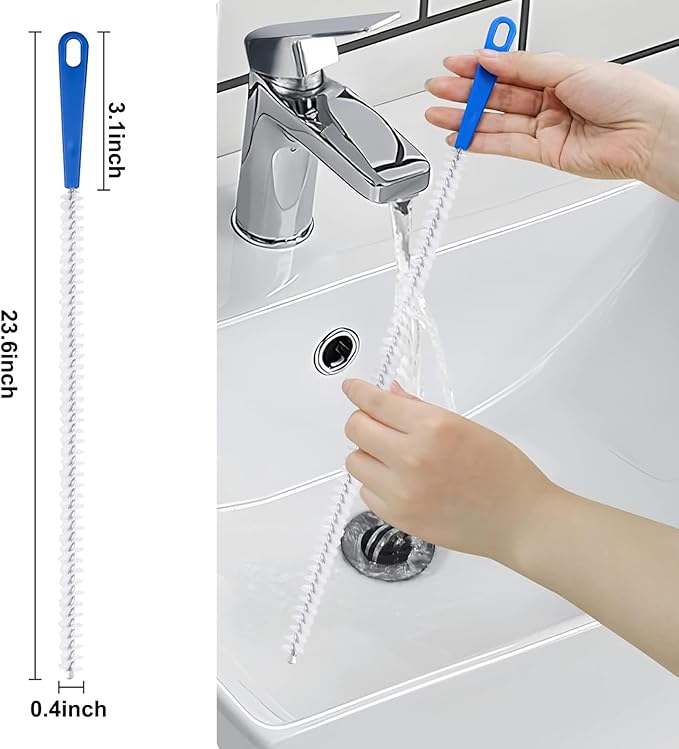 Adove Drain Cleaning Brush 2pack, Long Drain Clog Remover Tool 23.6inch, Pipe Brush Cleaner with Nylon Bristles, Sink Drain Cleaner for Toilet, Kitchen Sink, Bathroom Tub, Shower, and Sewer Drain