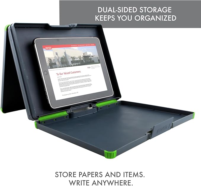 Dexas Duo Clipcase, Double Sided Clipboard Design, Portable Clipboards 13”x10” Gray/Green, Combine Style and Functionality Office Supplies for Nursing, School, Work, Trades, Home Office