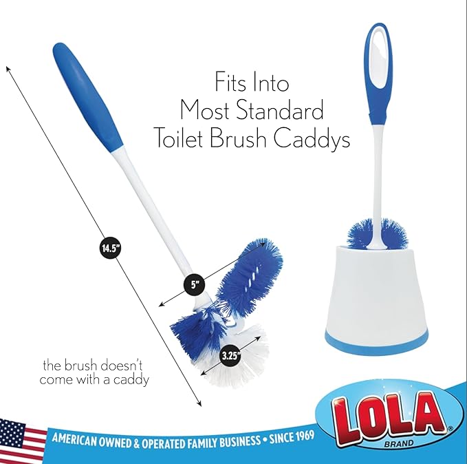LOLA Classic Toilet Brush w/Under-The-Rim Scrubber, 6 Pack, Deep Cleans The Entire Toilet Bowl, Non-Slip Handle w/Rubber Comfort Grip