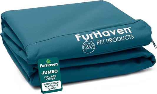 Furhaven Replacement Dog Bed Cover Water-Resistant Indoor/Outdoor Logo Print Oxford Polycanvas Mattress, Washable - Deep Lagoon, Jumbo (X-Large)