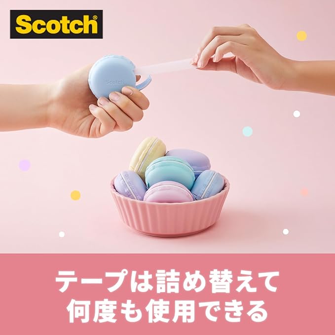 3M MCR-GR Scotch Mending Tape, Macaron Shape, Tape Dispenser, Green, 0.7 in x 98.4 ft (18 mm x 30 m)