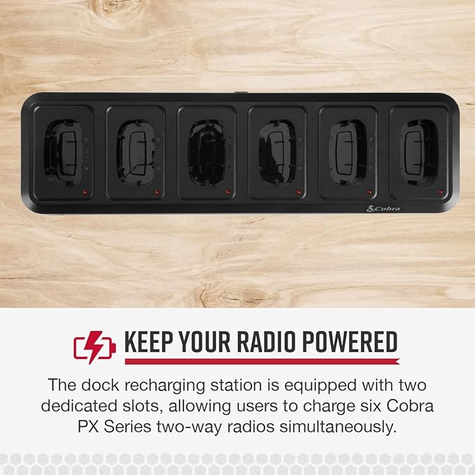 Cobra PX Professional Walkie Talkie 6-Way Dock Charging Station with UBS Charging Cable - Desktop Portable Charger, Compatible with PX650 Business Models