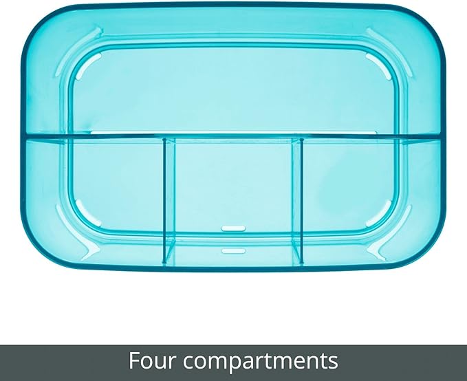 mDesign Plastic Portable Craft Storage Organizer Caddy Tote, Divided Basket Bin w/Handle - Craft, Sewing, Art Supplies - Holds Brushes, Colored Pencils - Lumiere Collection - Dark Aqua Blue Tint