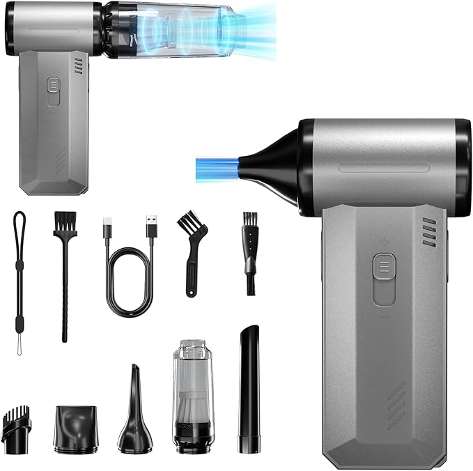 2-in-1 Compressed Air Duster-150000RPM Super Power Electric Air Duster with 8000mAh Battery, Continuously Adjustable Speed Rechargeable Air Duster for PC Keyboard, Car, Home, and Outdoor