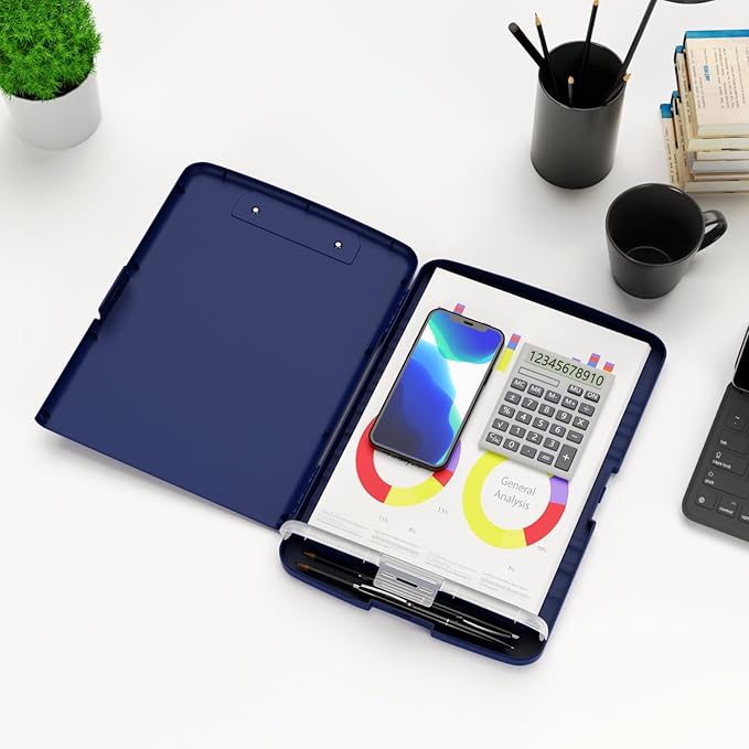 Hongri Clipboard with Storage with Pen Holder, Folder Nursing Clip Board 8.5 x 11 Foilo-Side Opening, High Capacity, Light Weight for Teachers, Classroom. Size 14 x 9.6 x 1.2 in(Navy Blue)
