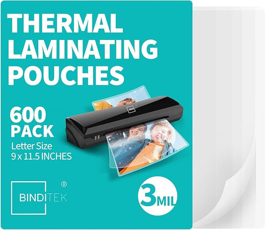 Binditek 600 Pack 3 Mil Thermal Laminating Pouches, 9x11.5 Inches Laminating Sheets, for Letter Size, Ultra Clear, Glossy, Hold 8.5x11 Inches, Heat Seal, Office School Supplies