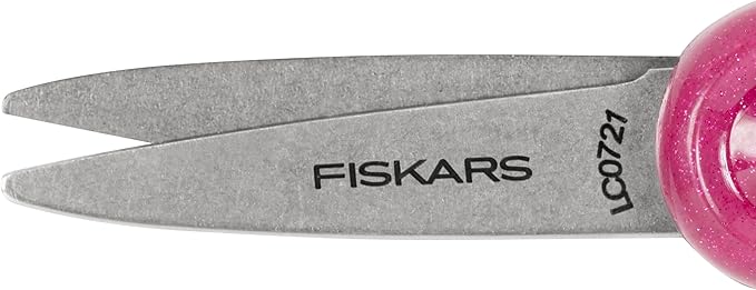 Fiskars 5" SoftGrip Pointed-Tip Glitter Scissors for Kids Ages 4-7, Scissors for School or Crafting, Back to School Supplies, Pink