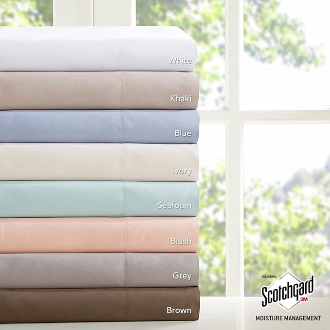 Madison Park 3M Microcell Bed Sheet Set Color Fast, Wrinkle and Stain Resistant, Soft Sheets with 16" Deep Pocket All Season, Cozy Bedding-Set, Matching Pillow Case, Twin, Seafoam, 3 Piece