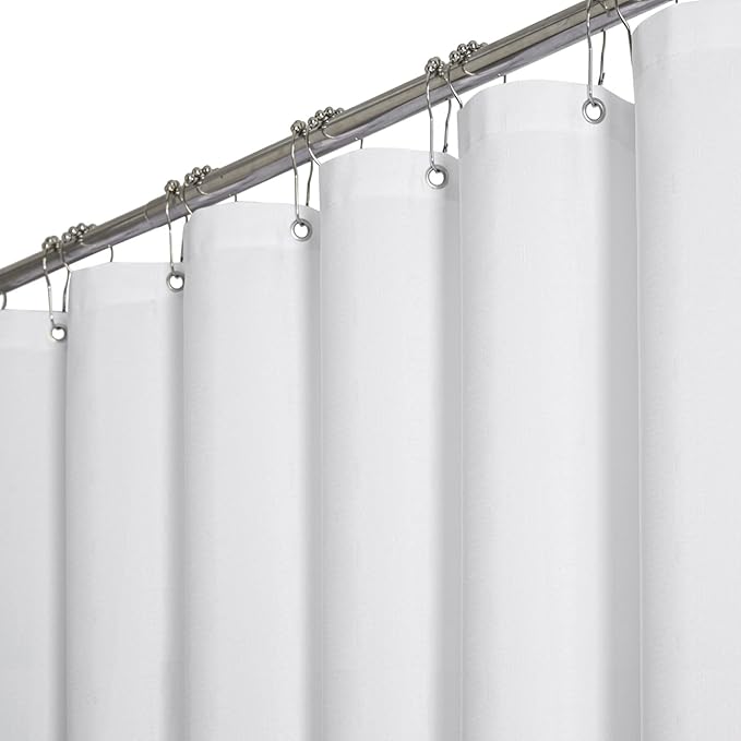 BTTN Long Fabric Shower Curtain - 72x80 Inch Linen Textured Heavy Duty Polyester Cloth Shower Curtain Set with Plastic Hooks, Hotel Trendy Luxury Waterproof Modern Shower Curtains for Bathroom, White