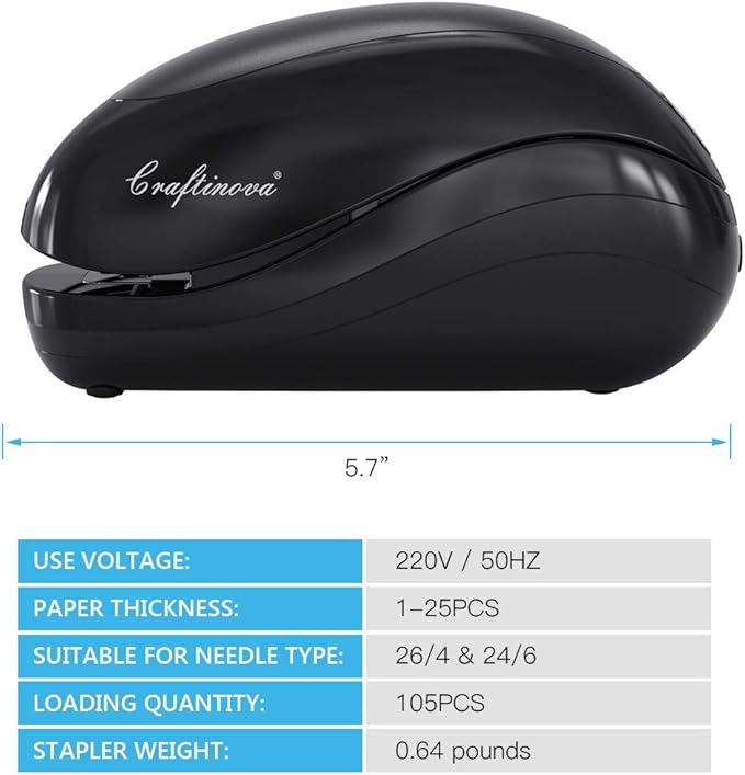 Electric Stapler,Including 2000 Staples and 1 Staple Remover, Suitable for Palm Size and high Comfort，25 Sheet Capacity, AC Adapter or Battery Powered，Battery not Included，(Black)…