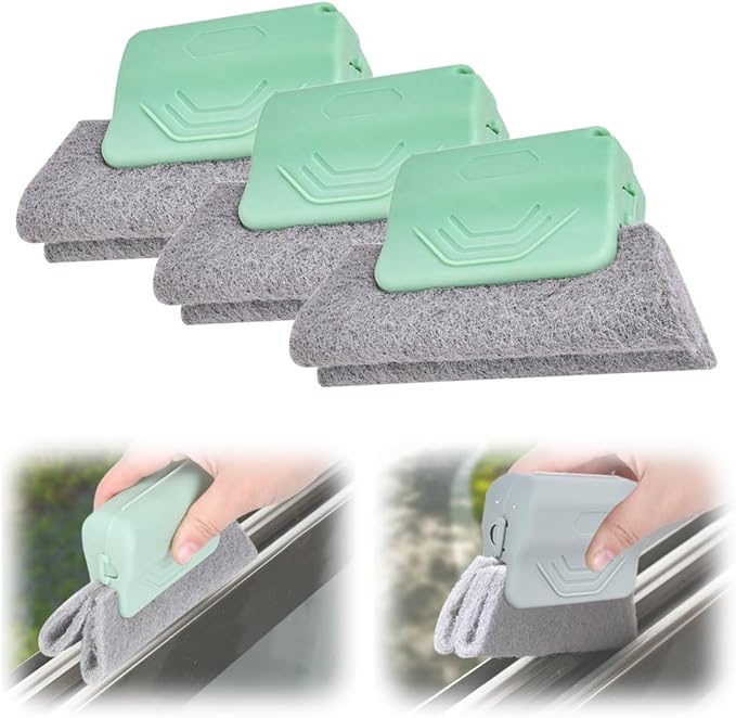 Magic Window Track Cleaner, 2025 New Groove Cleaning Brush Tools Set, Hand-held Window Track Cleaner Brushes Tools for Window lides Gaps Tile Lines Shutter Car Vents (Green, 3PCS)